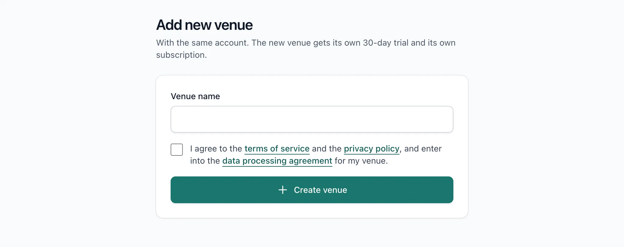 The Add new venue form
