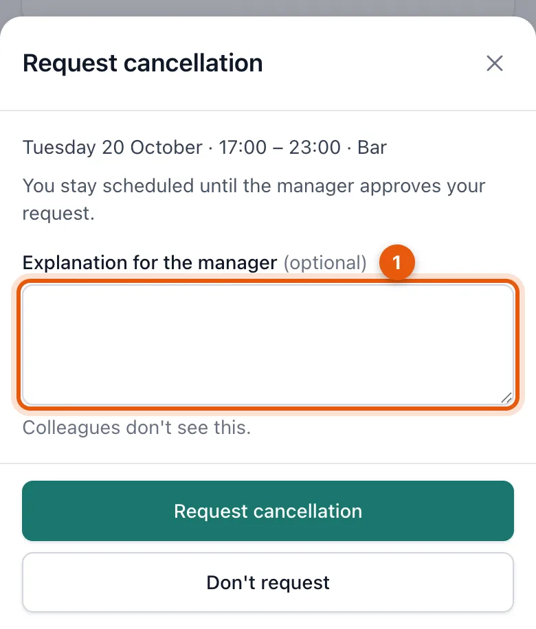 The Request cancellation window with the note field