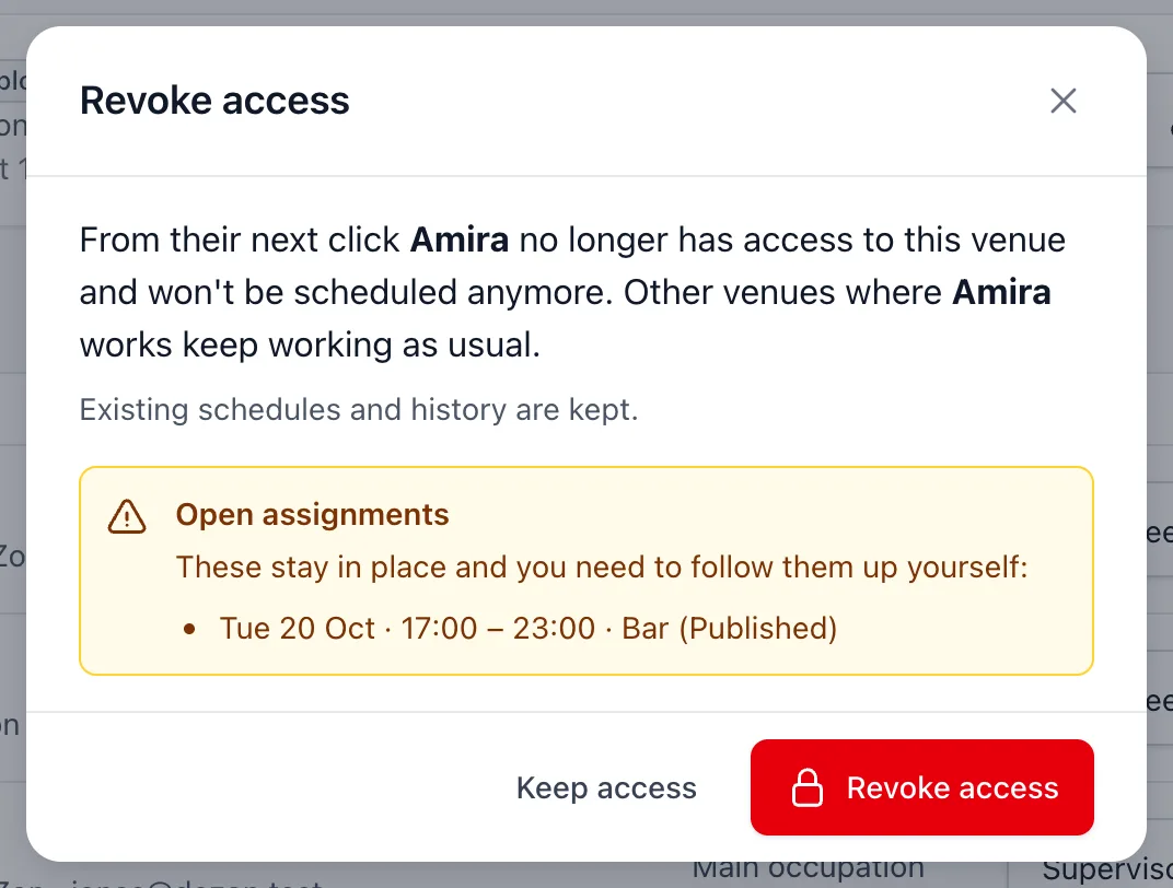 The Revoke access window explaining what happens