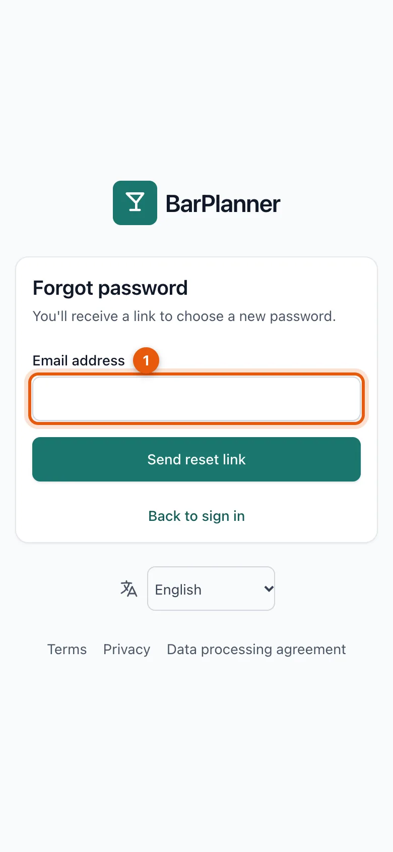 The Forgot password screen with the email address field