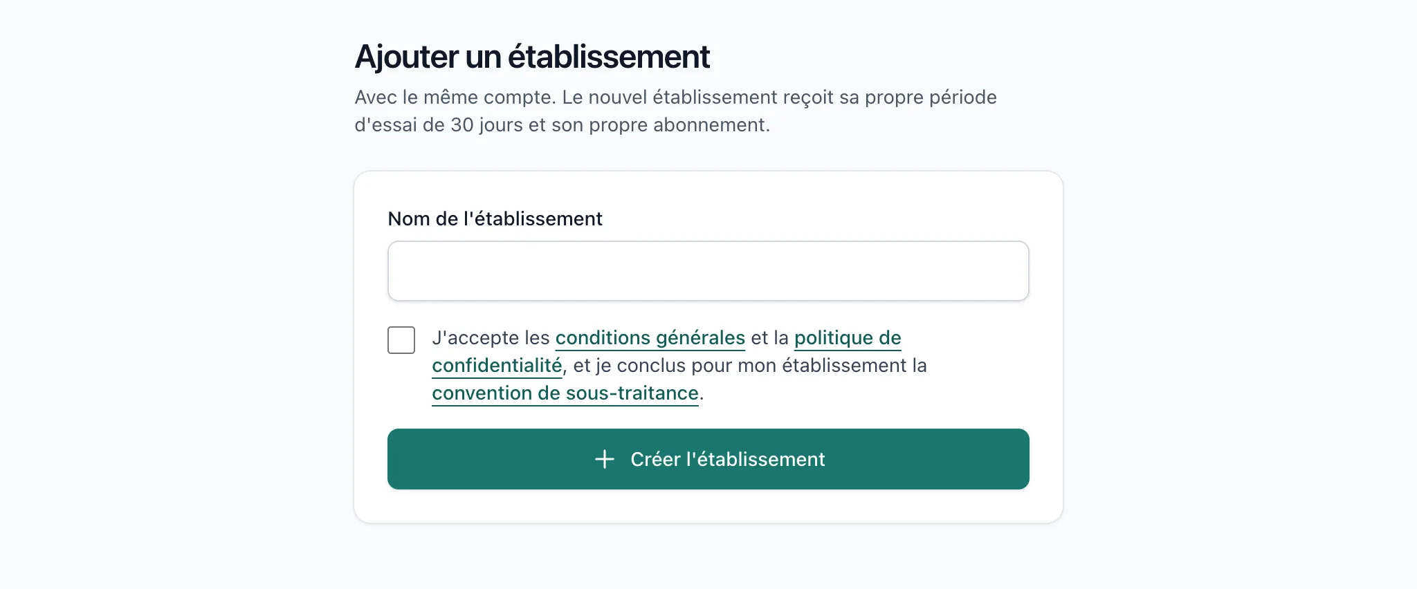 Le formulaire Ajouter un établissement