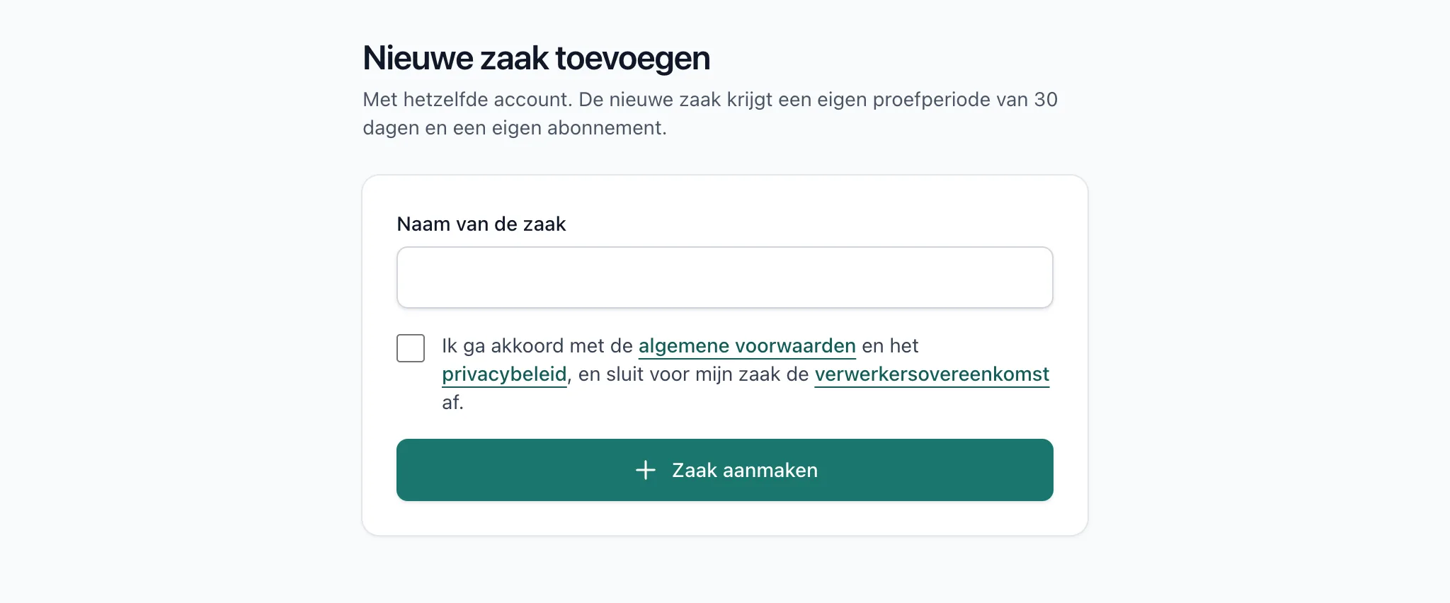 Het formulier Nieuwe zaak toevoegen