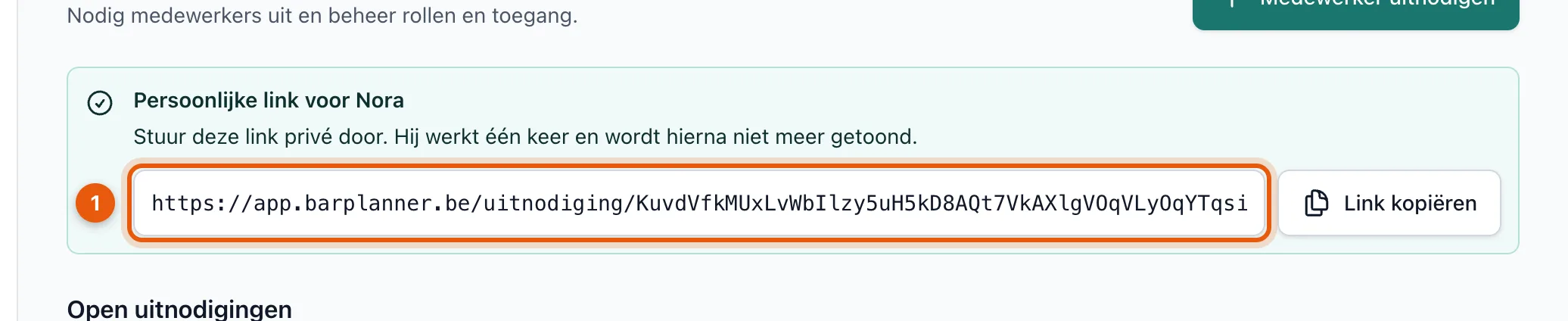 De persoonlijke uitnodigingslink met de knop Link kopiëren